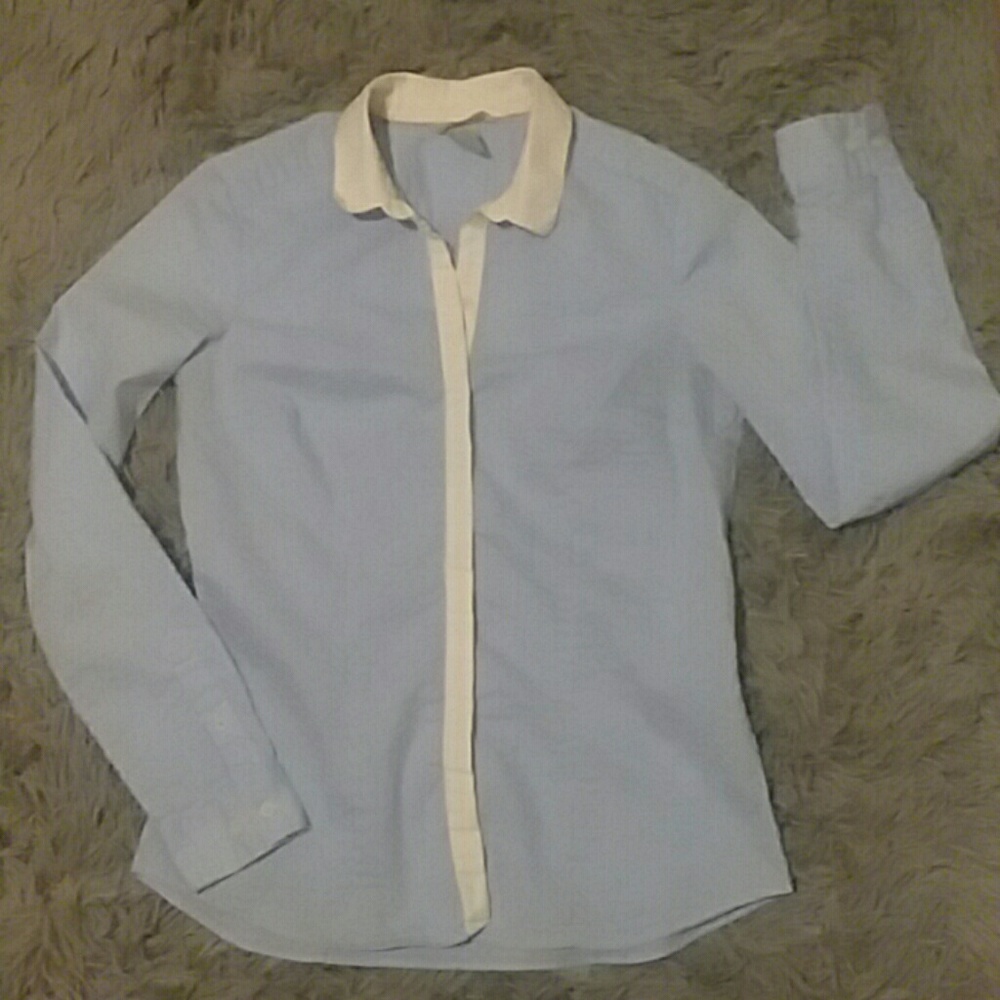 H&M Blue and White stripped button down, Size 10